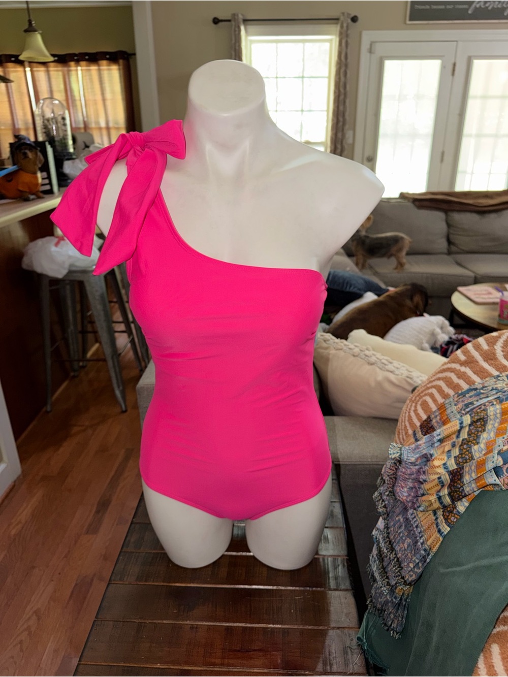 One-Shoulder Hot Pink Bow-Detail One-Piece Swimsuit